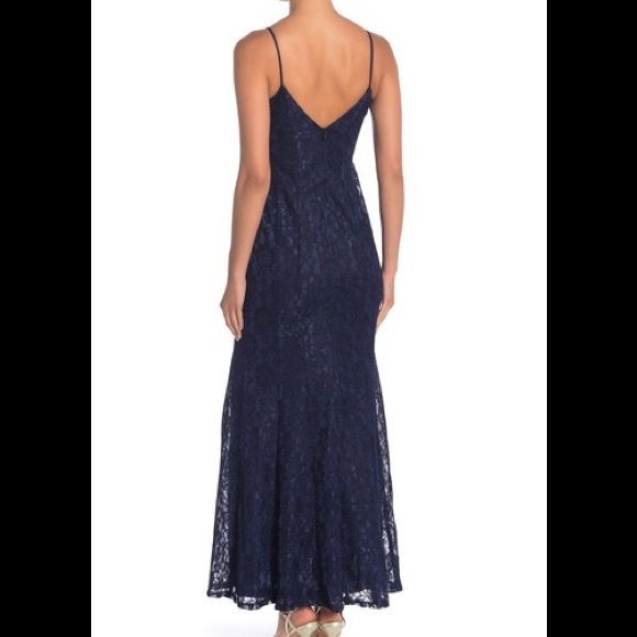 JUMP Metallic Lace Spaghetti Strap Gown Dress - Picture 9 of 11